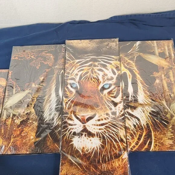 Tiger 5pc Canvas Print Wall Art 40"x20" Includes Hanging Guide and Hangers - Picture 2 of 16